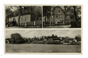 Selbongen, Kreis Sensburg Selbongen, Gasthaus A. Fladda, Schule, Ortsansicht Зельбонген, трактир А. Фладды, школа, вид местечка
