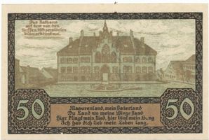 Johannisburg, Kreis Johannisburg Johannisburg, Das Rathaus, Notgeld 1920, 50 Pfennig Johannisburg, Rathaus