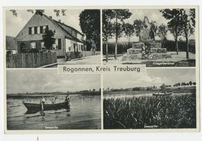 Rogonnen, Ort, Kreis Treuburg Rogonnen, Schule, Kriegerdenkmal, Seepartie 