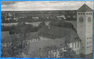 Ortelsburg, Stadt, Kreis Ortelsburg Ortelsburg, Rathaus, Luftbild Ортельсбург, ратуша, аэрофото