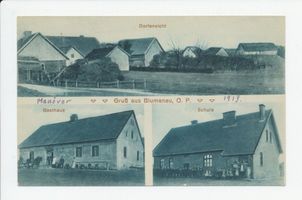 Blumenau Kr. Heilsberg, Kreis Heilsberg Blumenau Kr. Heilsberg, Ortsansicht, Gasthaus, Schule Блюменау, округ Хайльсберг, вид местечка, трактир, школа
