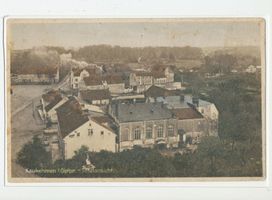 Kuckerneese, Ort, Kreis Elchniederung Kaukehmen, Ortsansicht mit dem Hotel  Deutsches Haus  von der Kirche aus gesehen Kuckerneese, Blick vom Kirchturm