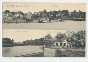 Groß Nuhr, Ort und Ziegelei, Kreis Wehlau Groß Nuhr, Ortsansicht, Landschaft an der Alle, Gasthaus Franz Wenzel 