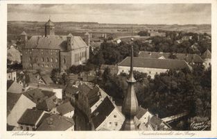 Heilsberg Kr. Heilsberg, Stadt, Kreis Heilsberg Heilsberg Kr. Heilsberg, Gesamtansicht der Burg und Blick in das Land Heilsberg, Schloß