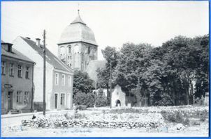 Passenheim, Stadt, Kreis Ortelsburg Passenheim, Kirche und Geschäftshäuser 