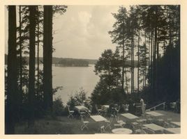 Niedersee, Kreis Sensburg Niedersee, Kurhaus Rudczanny, Blick von der Terrasse VIII Masuren, Niedersee