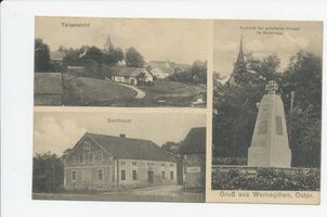 Wernegitten, Kreis Heilsberg Wernegitten, Ortsansicht, Gasthaus, Kriegerdenkmal Вернегиттен, вид местечка, трактир, памятник воинам