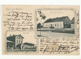 Bokellen, Kreis Gerdauen Bokellen, Gasthaus und Post, Bahnhof 