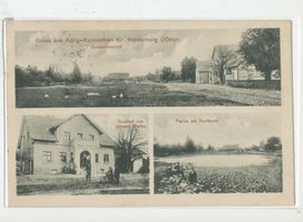 Adlig Kamiontken, Kreis Marienwerder Adlig Kamiontken, Ortsansicht, Gasthof Johann Meike, Partie am Dorfteich Адлиг Камионткен, вид посёлка, гостиница Иоганна Майке, вид у деревенского пруда
