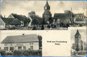 Freudenberg Kr. Rößel, Kreis Rößel Freudenberg Kr. Rößel, Dorfansicht, Gasthaus. Kirche Фройденберг, уезд Рёсель, вид деревни, трактир. Церковь