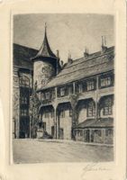Königsberg (Pr.), Stadtkreis Königsberg Königsberg (Pr.), Schloßhof mit Blutgericht, Lithographie Königsberg, Weinrestaurant  Blutgericht  im Schloß