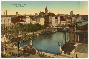 Königsberg (Pr.), Stadtkreis Königsberg Königsberg, Grüne Brücke mit Straßenbahn II Königsberg, Pregel