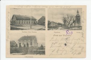 Wolfsdorf Kr. Heilsberg, Kreis Heilsberg Wolfsdorf Kr. Heilsberg, Gasthaus, Pfarrhaus und Kirche, Villa 
