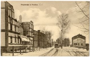 Prostken, Kreis Lyck Prostken, Hauptstraße, Zerstörungen Erster Weltkrieg