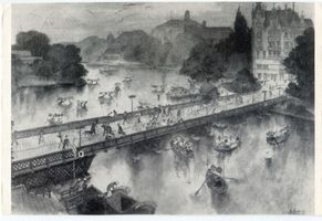 Königsberg (Pr.), Stadtkreis Königsberg Königsberg (Pr.), Schloßteich mit Schloßteichbrücke, Aquarell Königsberg, Schloßteichbrücke
