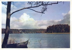  Niedersee, Blick auf den Niedersee mit Kurhaus Rudczanny Masuren, Niedersee