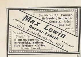 Königsberg (Pr.), Stadtkreis Königsberg Französische Straße 14-15 Königsberg (Pr.), Französische Straße, Corset-Fabrik, Max Lewin Königsberg, Anzeigen