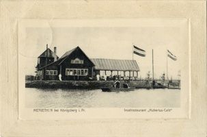 Metgethen, Ort und Bahnstation, Stadtkreis Königsberg Metgethen, Inselrestaurant  Hubertus-Café  Метгетен, островной ресторан «Хубертус-кафе»