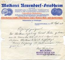 Neuendorf Friedheim, Kreis Preußisch Holland Neuendorf Friedheim, Molkerei, Führungszeugnis 