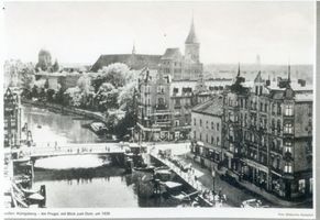 Königsberg (Pr.), Stadtkreis Königsberg Königsberg, Blick über den neuen Pregel zum Dom, Schmiedebrücke II Königsberg, Synagoge