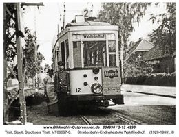 Tilsit, Stadt, Stadtkreis Tilsit Graf Keyserlingk Allee   Straßenbahn, Bus und elektrische Bahn nach Miekiten