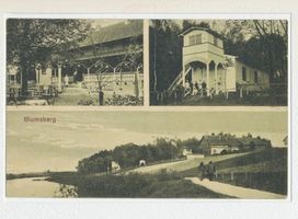 Wehlau, Kreis Wehlau Wehlau, Glumsberg - Restaurant, Bootshaus (??), Pregel mit Glumsberg und Bootshaus 