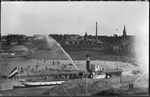 Tilsit, Stadt, Stadtkreis Tilsit  Tilsit, Feuerwehrübung am Städtischen Hafen, Blick zum Schlachthof Tilsit, Schlachthof