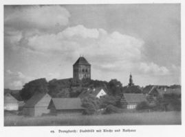 Drengfurth, Stadt, Kreis Rastenburg Drengfurt, Stadtansicht mit ev. Kirche u. Rathausturm 