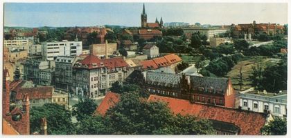 Allenstein, Stadtkreis Allenstein Allenstein, Ortsansicht mit Herz-Jesu-Kirche und Gerichtsgebäude Алленштайн, вид местечка с церковью Св. Сердца Иисуса и зданием суда