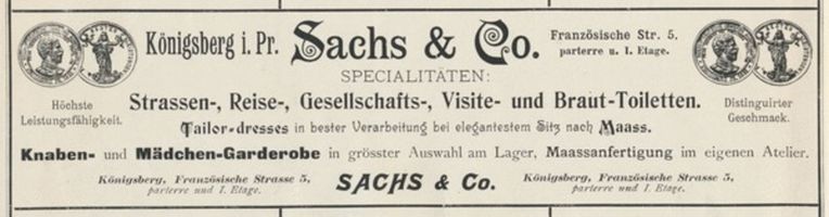 Königsberg (Pr.), Stadtkreis Königsberg Französische Straße 5 Königsberg (Pr.), Französische Straße, Knaben- und Mädchengarderobe, Sachs & Co Кёнигсберг (Пр.), Францёзишештрассе, одежда для мальчиков и девочек, Закс и Ко
