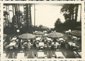 Niedersee, Kreis Sensburg Niedersee, Kurhaus Rudczanny, Blick von der Terrasse VII Masuren, Niedersee