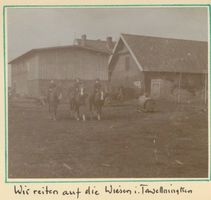 Tawellenbruch, Ort und Forstamt, Kreis Elchniederung Tawellenbruch fr. Tawellningken, Forsthaus, die Kinder des Försters beim Ausritt auf die Wiesen 