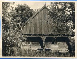 Langheide, Kreis Lyck Langheide, Masurisches Giebelständerhaus Лангхайде, мазурский дом с фронтонными столбами