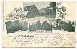 Schakendorf (Ostpr.), Kreis Elchniederung Schakuhnen, Postkarte mit 4 Aufnahmen 