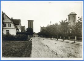 Ebenrode, Stadt, Kreis Ebenrode Ebenrode, Wasserturm und Katholische Kirche II 