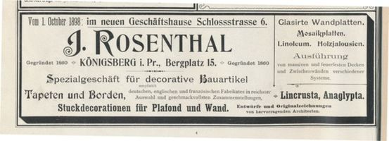 Königsberg (Pr.), Stadtkreis Königsberg Bergplatz 15 Königsberg (Pr.), Bergplatz, Spezialgeschäft für dekorative Bauartikel, J. Rosenthal Кёнигсберг (Пр.), Бергплац, специализированный магазин декоративных строительных материалов, Й. Розенталь