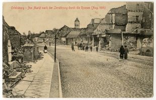 Ortelsburg, Stadt, Kreis Ortelsburg Ortelsburg, Zerstörte Häuser am Markt II Erster Weltkrieg