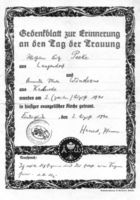 Friedrichsrode (Ostpr.), Kreis Labiau Friedrichsrode, Gedenkblatt zur Erinnerung an die Trauung 