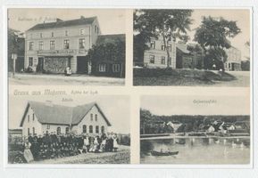 Walden, Ort mit Försterei und Bahnstation, Kreis Lyck Sybba, Gasthaus F. Brubikki, Straßenpartie, Schule, Ortsansicht Masurische Seen