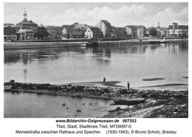 Tilsit, Stadt, Stadtkreis Tilsit Memelstraße  Tilsit, Blick auf die Stadt vom nördlichen Memelufer