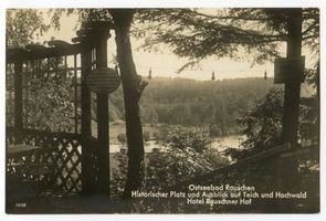Rauschen Kr. Samland, Kreis Samland Rauschen Kr. Samland, Hotel Rauschner Hof, Historischer Platz und Ausblick auf Teich und Hochwald 