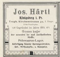 Königsberg (Pr.), Stadtkreis Königsberg Tragheimer Kirchenstraße 39 Königsberg (Pr.), Tragheimer Kirchenstraße Pelzwarenlager, Josef Härtl Königsberg, Anzeigen