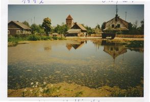 Friedenberg, Kreis Gerdauen Friedenberg, Dorfteich mit Kirche Фриденберг, деревенский пруд с церковью