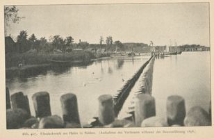 Nidden, Kreis Memel Nidden, Uferdeckwerk am Hafen, Aufnahme während der Bauausführung Нидден, береговое крепление в порту, снимок во время строительных работ