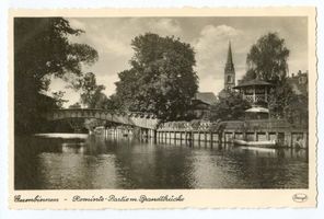 Gumbinnen, Stadt, Kreis Gumbinnen Gumbinnen, Rominte-Partie mit Brandtbrücke 