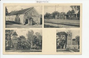 Regerteln, Kreis Heilsberg Regerteln, Gasthaus, Bahnhof, Evangelische Kirche, Katholische Kirche 