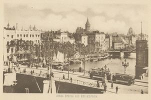 Königsberg (Pr.), Stadtkreis Königsberg Königsberg, Grüne Brücke und Köttelbrücke, Blick zum Dom Königsberg, Stadtteil Kneiphof