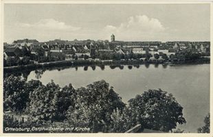 Ortelsburg, Stadt, Kreis Ortelsburg Ortelsburg, Partie mit Kirche Ortelsburg, Haussee