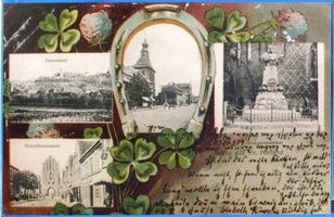Preußisch Holland, Stadt, Kreis Preußisch Holland Preußisch Holland, Panorama, Markt, Kriegerdenkmal, Steintorstraße 