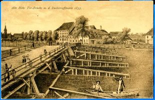 Königsberg (Pr.), Stadtkreis Königsberg Königsberg (Pr.), Alte  Hohe Tor Brücke mit der Zuckerraffinerie Кёнигсберг (Пр.), мост Старых Высоких ворот с сахарорафинадным заводом